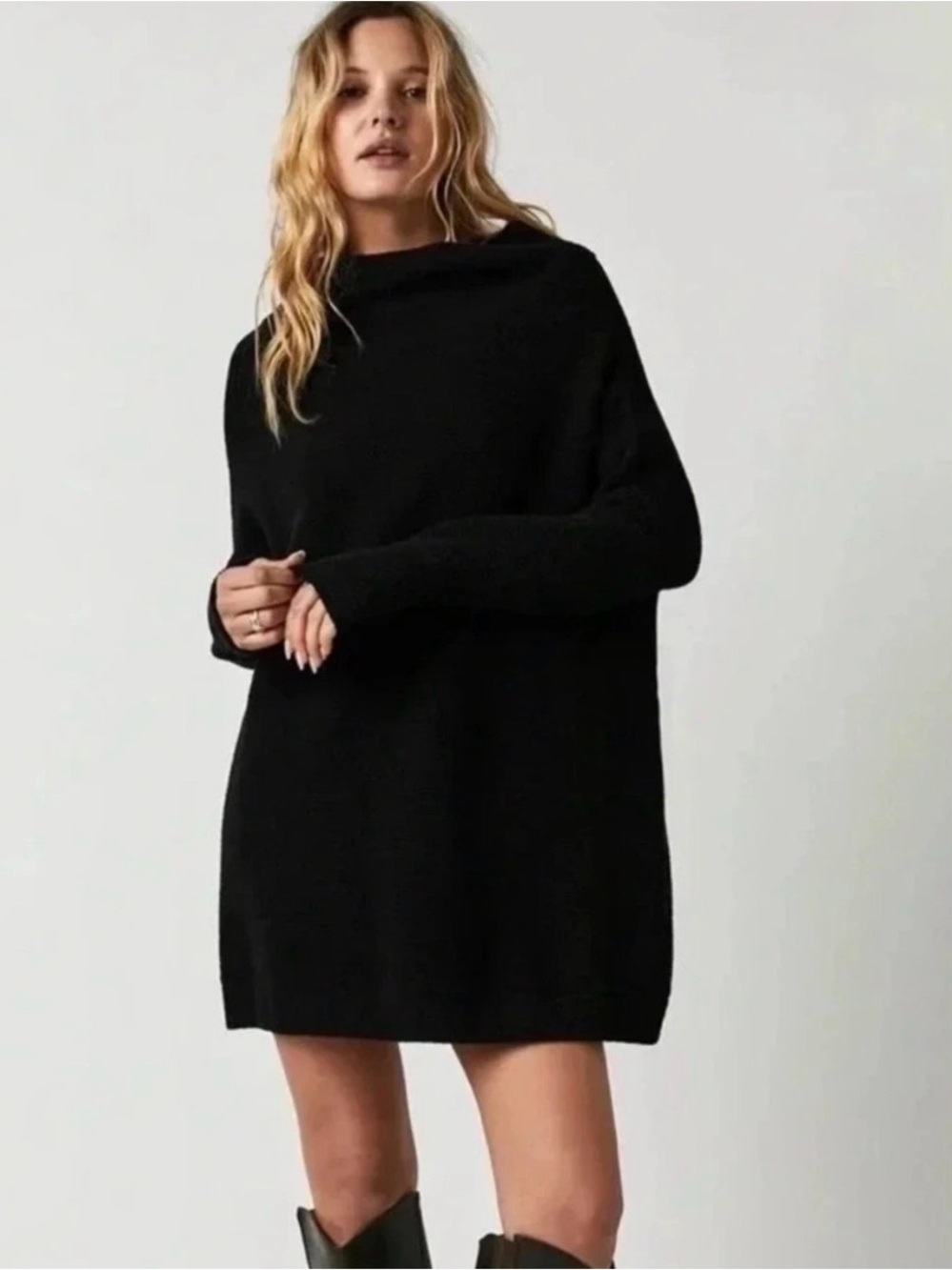 Free People Ottoman Slouchy Tunic Sweater Black Women's Size XS Oversized Grunge